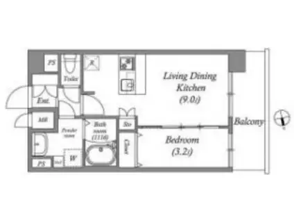 アドバンス大阪ビヤン(1LDK/12階)の間取り写真