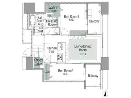アイランドシティ オーシャン&フォレストタワーレジデンスイースト(2LDK/26階)の間取り写真