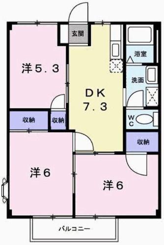 サンライズ青山(3DK/2階)の間取り写真