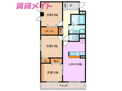 メイユール・A(3LDK/2階)の間取り写真