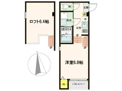 ハーモニーテラス東仙台IV(1K/2階)の間取り写真