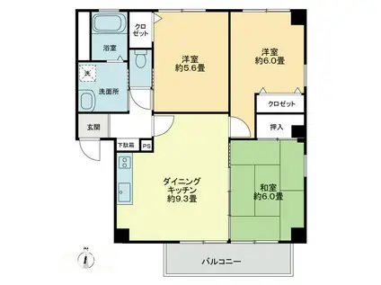 フォブールタウン成合 D棟(3DK/2階)の間取り写真