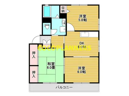 シャトー・レジデンス長嶺A棟(3DK/2階)の間取り写真