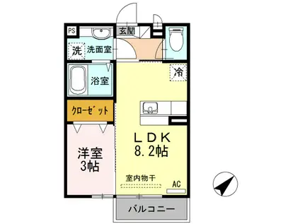 プログレスI A棟(1LDK/2階)の間取り写真