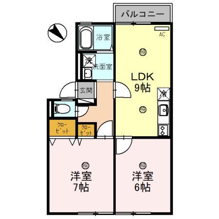 リヴェール(2DK/1階)の間取り写真