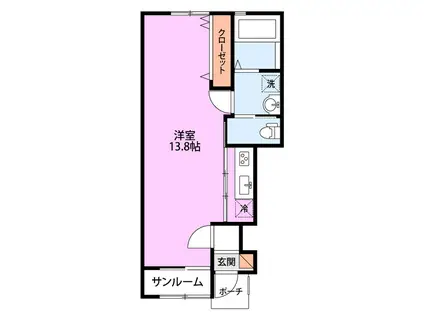スマルティ 1号棟(ワンルーム/1階)の間取り写真