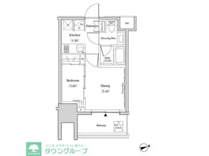 ザ・パークハビオ北千住(1DK/14階)の間取り写真