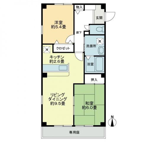 フォブールMIYAZAKI(2LDK/1階)の間取り写真