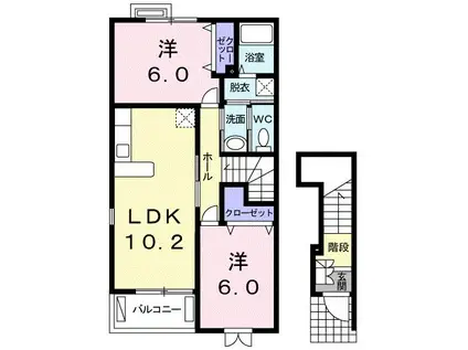 サニーセレーノII(2LDK/2階)の間取り写真