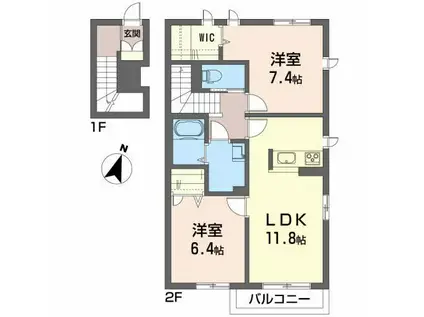 ルピナスB棟(2LDK/2階)の間取り写真