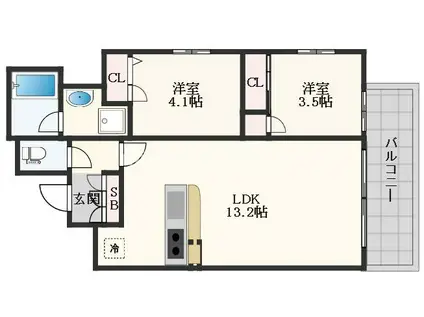 プレサンスレイズ新梅田(2LDK/4階)の間取り写真