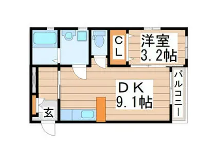 パルファン(1DK/2階)の間取り写真