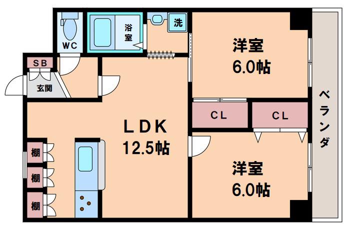 エバーグリーン山之内(2LDK/4階)の間取り写真