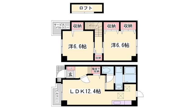 サニーハート B棟(2LDK/1階)の間取り写真