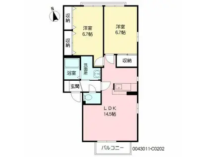 ラフィネ・香嵐C棟(2LDK/2階)の間取り写真