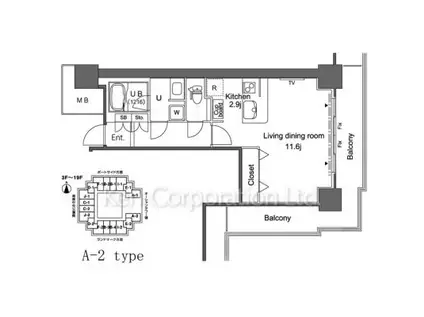 パシフィックロイヤルコートみなとみらい アーバンタワー(ワンルーム/15階)の間取り写真