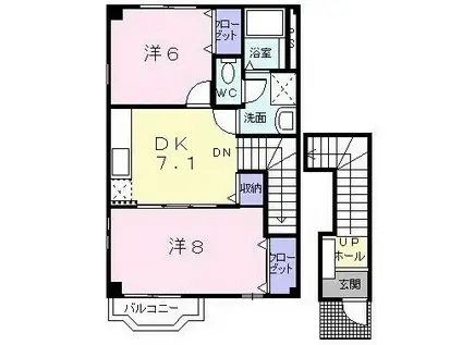 グランドールセレノB棟(2DK/2階)の間取り写真