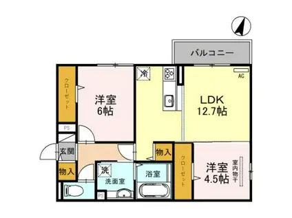 Jソレイユ錦ヶ丘(2LDK/3階)の間取り写真