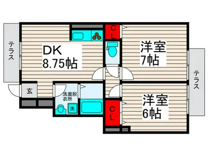 カーサメルヴェーユ(2DK/1階)の間取り写真