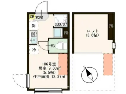 SKフェリス金町(ワンルーム/1階)の間取り写真