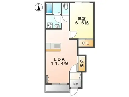 コンフォルト・パレスB棟(1LDK/1階)の間取り写真