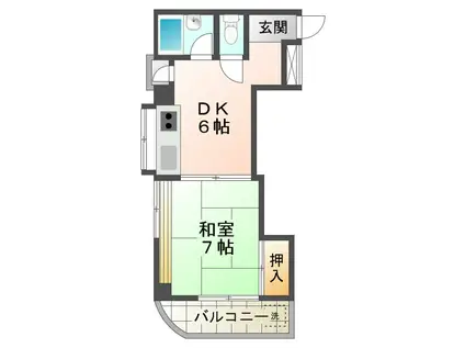 プチパレス(1DK/2階)の間取り写真