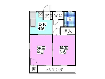 カトーガーデンハイツC棟(2DK/1階)の間取り写真