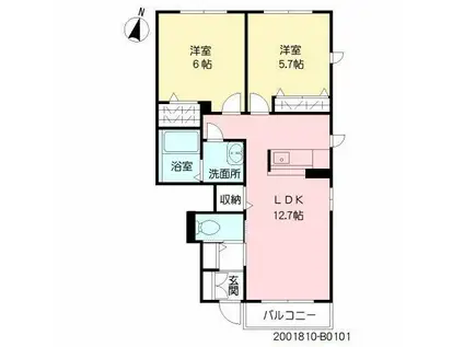 サンロードIII B棟(2LDK/1階)の間取り写真