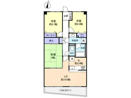 モンテローザ緑が丘(3LDK/1階)の間取り写真