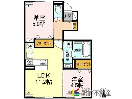 メルベーユ・セントレII(2LDK/1階)の間取り写真