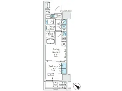 ベルトロワ人形町(1DK/9階)の間取り写真
