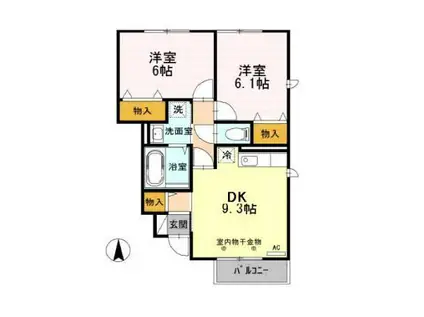 デヴォートKS(2DK/1階)の間取り写真