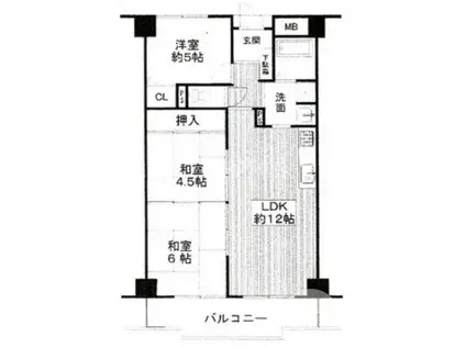 クローバーハイツ上野芝(3LDK/7階)の間取り写真