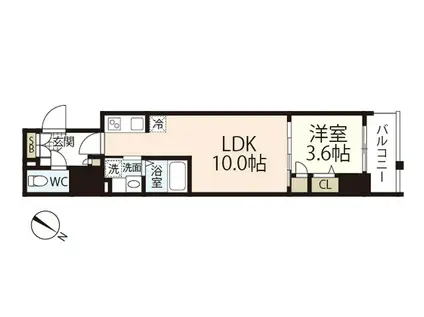 S-RESIDENCE東千田公園ALESIA(1LDK/3階)の間取り写真