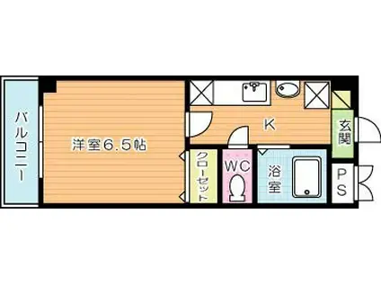 北九州モノレール 平和通駅 徒歩16分 3階建 築20年(1K/2階)の間取り写真