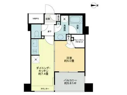 ライオンズシティ蔵前(1DK/6階)の間取り写真