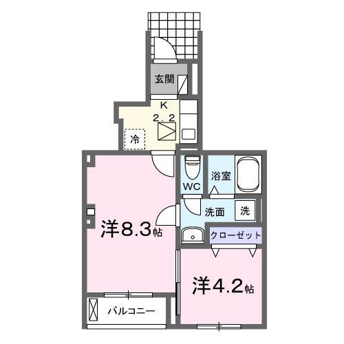 ラ.オハナ アルプス(2K/1階)の間取り写真