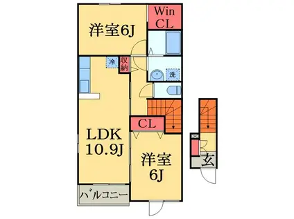 ロワゾーブルーK(2LDK/2階)の間取り写真