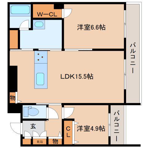 ジェイエイチエスプレミア西大寺(2LDK/3階)の間取り写真