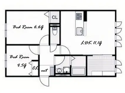 垂水区東垂水アパート南棟(2LDK/2階)の間取り写真