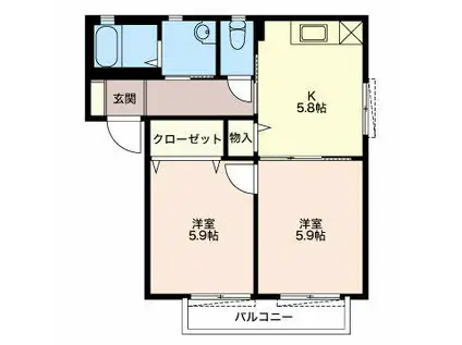 ル・ププラン(2K/2階)の間取り写真