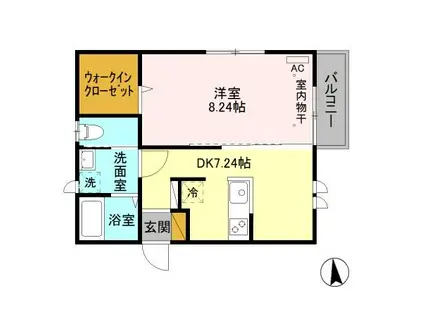 ヴァイオレット宮原(1DK/2階)の間取り写真