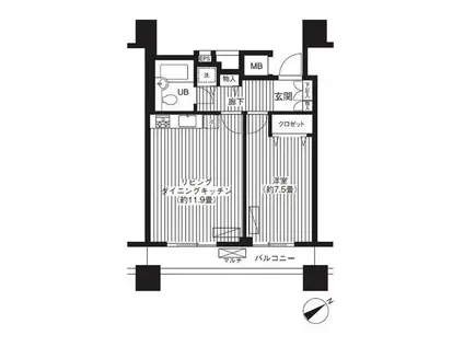 ループエム(1LDK/10階)の間取り写真