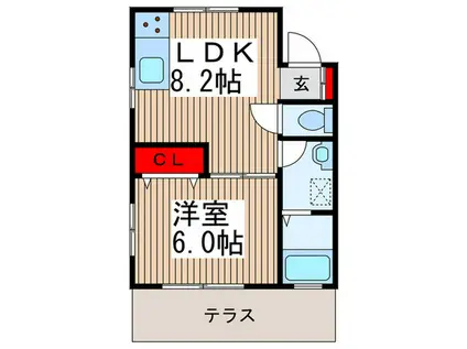 東武伊勢崎線 草加駅 徒歩6分 2階建 築6年(1LDK/1階)の間取り写真