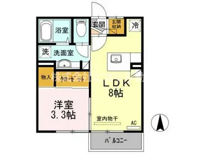 ヴィレッジロイヤル中央台吉野作(1LDK/2階)の間取り写真