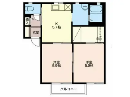 レーベンB(2K/1階)の間取り写真