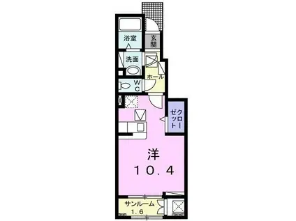 クレイン・ヒル B(ワンルーム/1階)の間取り写真