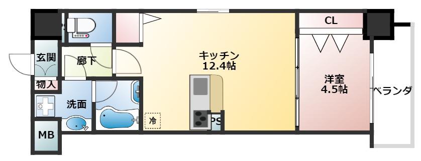 ラフェスタ真田山(1LDK/7階)の間取り写真