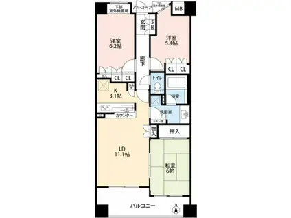 クレアシティ木場(3LDK/5階)の間取り写真