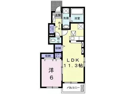 プラシード豊D(1LDK/1階)の間取り写真
